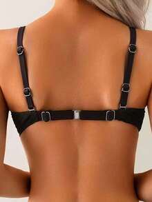 Women's 2 Pieces Bikini Set, Textured Fabric With Adjustable & Removable Straps, Tie-Side Bottom - Black - View 5