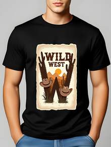 Wild West Letter 'W' T-Shirt - Cowboy Desert Landscape Graphic Tee - Black - View 3