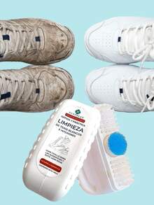 Lavado En Seco De Tenis Blanco Limpiador Con Cepillo Exterio E Interior Del Calzado - Blanco - Ver 1