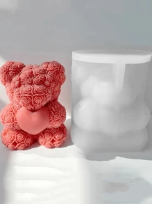1 Stück Süß Herz-Bär & Rosen-Bär Serie Wachsform, handgefertigte Dekoration Geschenke zum Valentinstag, geeignet für DIY Gips, Harz, Kerzenherstellung Silikonformen