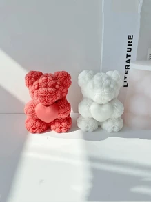 1 Stück Süß Herz-Bär & Rosen-Bär Serie Wachsform, handgefertigte Dekoration Geschenke zum Valentinstag, geeignet für DIY Gips, Harz, Kerzenherstellung Silikonformen