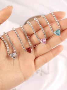 1 pièce Collier pendentif en forme de cœur en zircone coloré en acier inoxydable pour femme. Collier chaîne tennis en zircone de luxe brillante. Bijoux