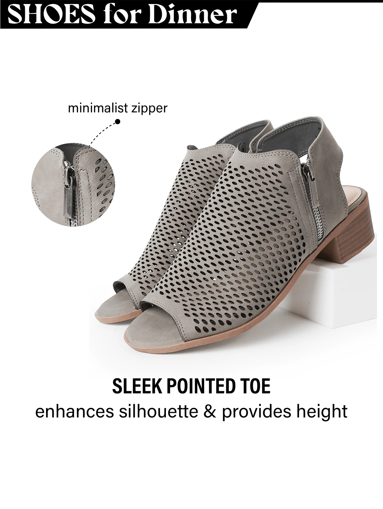 Women's Perforated Cut-Out Peep Toe Low Heel Booties – Open Toe Spring/Summer Sandals In Taupe Grey Black Brown White[Size Down Half Size] - 灰色 - 查看 1
