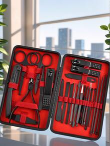 24合1美甲指甲钳修脚套装不锈钢美甲脚趾甲工具专业美容套装指甲护理工具带豪华旅行盒男女美容工具