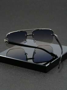 1 Pair Men's Square Double Bridge Aviator Sunglasses, High-Quality Metal Frame Design, Cool & Fashionable, Suitable For Daily, Vacation And Travel Use