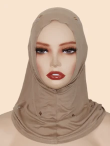 1 件女士丝滑弹力便捷头巾帽，优雅水晶点缀时尚风格，适合马来西亚和中东 - 滿天星頭套 - 查看 2