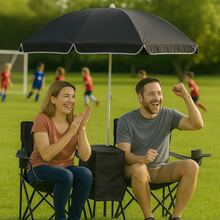 GoTeam Portable 2-Seat Folding Camp Chair With Cooler, Umbrella & Cup Holders – Outdoor Picnic, Beach, Or Tailgate Seating – Carry Case Included - Black - View 11
