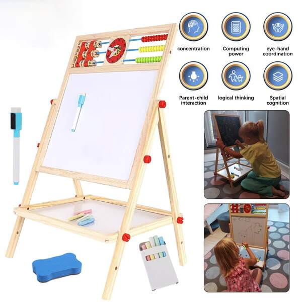 Faltbare Kindertafel Doppelseitig Kreidetafel Whiteboard mit Zubehör Schultafel