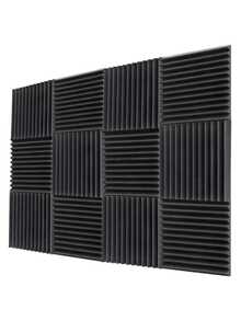 黑色隔音泡沫板，12 英寸 X 12 英寸 X 2 英寸金字塔和三角形设计的隔音板，高密度阻燃墙面泡沫板，用于回声和降噪、Panneaux Muraux、电视、泡沫工作室 - 黑色 - 查看 6