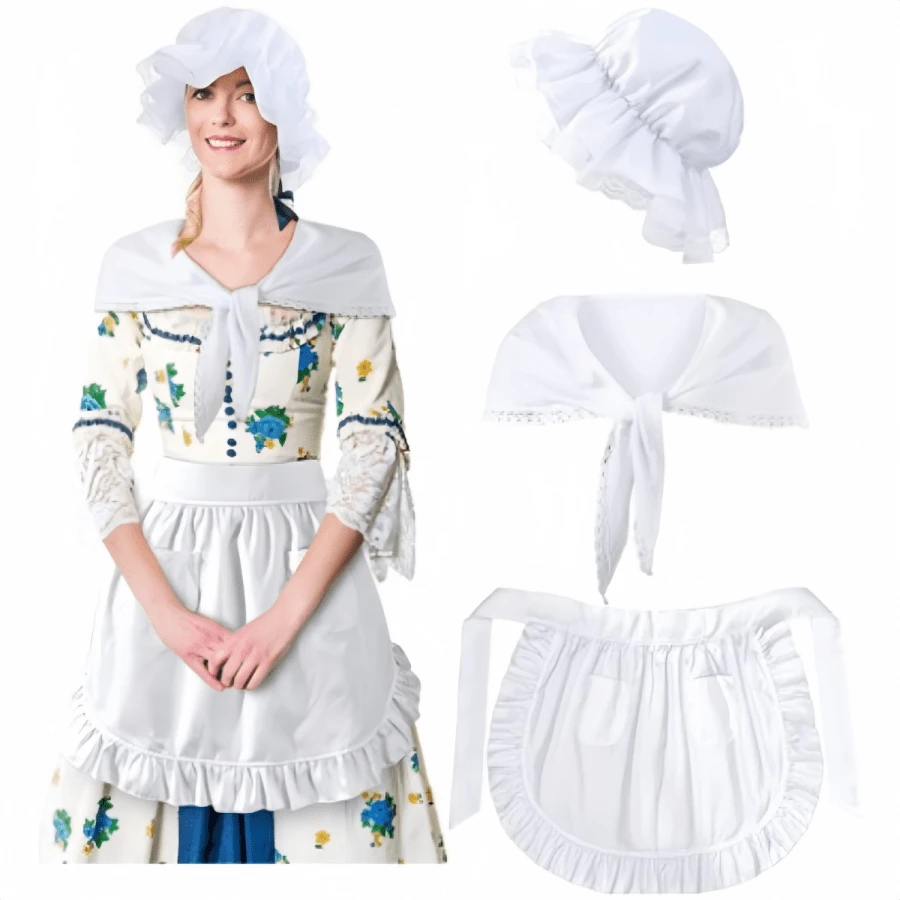 1 Set weiße kurze Schürze mit Rüschen, Schal und Hut, 3 Teile geeignet für Küche, Bad, Zuhause, Heimzubehör