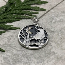 1 件复古睡狐与月亮吊坠项链，可爱森林主题珠宝配饰，适合女性、时尚和派对