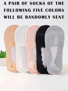 1 à 5 paires de chaussettes basses décontractées pour femmes, chaussettes invisibles en dentelle fleurie avec silicone antidérapant, chaussettes bateau invisibles respirantes et en dentelle pour un usage quotidien