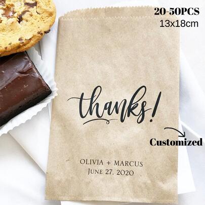 20-50pcs 13x18cm Personalized Kraft/White Cooike Wedding Favor Bags With Your Design, Kraft Bags Party Favor Wedding Favor Bag Envelopes Merchandise Bags For Bread Snack Cookie Popcorn Candy Sandwich Gift,Custom Favor Bags For Wedding/Birthday/Party/Cookie/Coffee, Donut Bags,Thank You Cookie Bags, Bridal Shower Favors, Wedding Candy Bags, Wedding Bakery Bags, Treat Bags.