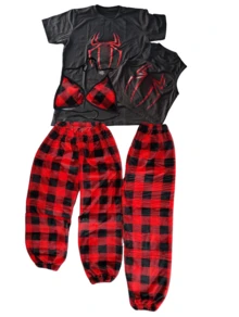 Kit dúo de pijama  top y playera + 2 jogger unitalla teddy 1 top bra ajuste unitalla supe cómodas - Rojo violeta - Ver 2