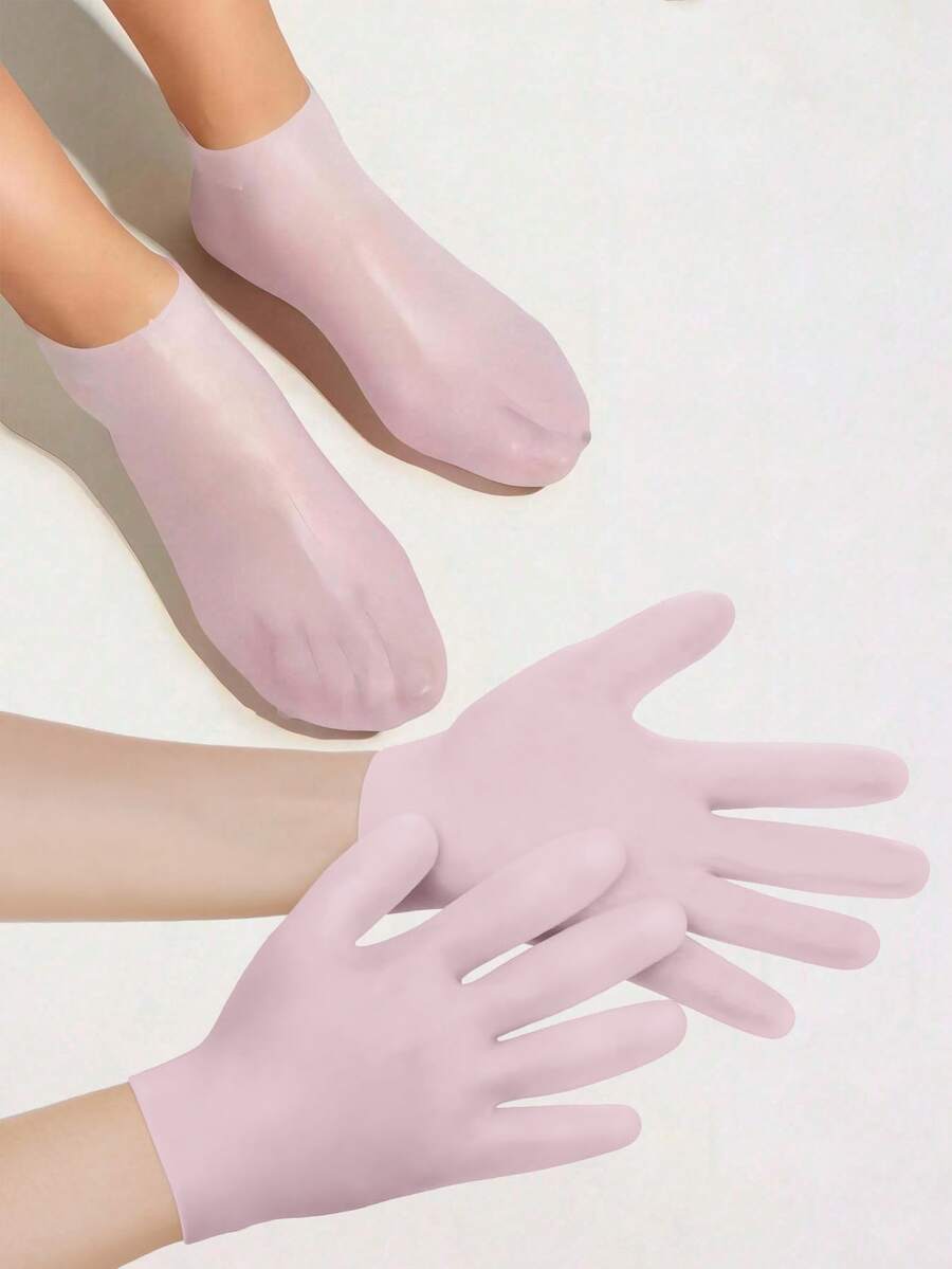 1Pair Moisturizing Hand Gloves, For Dry Cracked Skin Softening Exfoliating Feet Hand Care Tools, Soft Silicone Gel, Skin Repairing, Reusable, Suitable For Hand Care, Beige/Pink,Hand Care,Gift,Care Tools, Soft Silicone Gloves, Gel Spa Moisturizing Gloves, Aloe Vera Lotion Gloves For Repairing Dry, One Size Fits All, Ideal For Home Hydration, Moisturizing Hand Gloves,Gift For My Mother,Mother's Day,Travel Accessories - Jelly Powder - View 1