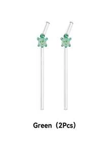 1 pièce/1 set de paille en verre design de dessin animé coloré tortue, paille en verre réutilisable coudée, pour smoothies, lait thé, jus, cocktails, boissons froides, café, fournitures de fête, camping/voyage/été/vacances/cuisine, fournitures scolaires