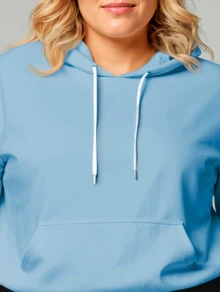 Women's Plus Size  Sweatshirt Set Casual Cold Weather Coat With Hood & Plain Pocket Basic Stylish Winter Tracksuit Long Sleeve Cold Weather Top And Pants - Baby Blue - View 3