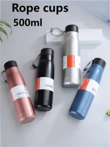 1pc Knight-Shaped Minimalist Straight Cup, Rope Handle Stainless Steel Vacuum Insulated Water Bottle - Multicolor - View 6