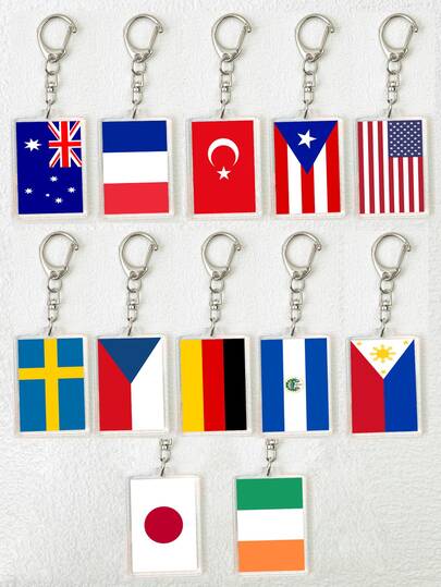1pc Acrylic National Flag Keychain, Fit For Australia, France, Turkey, Sweden, Czech Republic, El Salvador, Ireland, Germany, Philippines, Puerto Rico, Unisex Design, Suitable As For St. Patrick's Day, Easter And Other Festivals Car Accessories Bag Charm School Cute Goth Y2k Halloween Accessories Teachers Day Christmas Gift Ideas