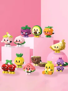 Set de 4213 piezas de bloques de construcción de frutas encantadoras - Aguacate, Sandía, Melocotón, Durian, Cereza, Kiwi, Fresa, Arándano, Rambután, Mangostán, Naranja, Plátano; Bloques de construcción educativos creativos de comida realista para decoración del hogar, regalo de cumpleaños