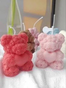 1 Stück Süß Herz-Bär & Rosen-Bär Serie Wachsform, handgefertigte Dekoration Geschenke zum Valentinstag, geeignet für DIY Gips, Harz, Kerzenherstellung Silikonformen