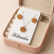 Silver Plated Zirconia Round Necklace + Earring Kit - trái cam - Xem 2