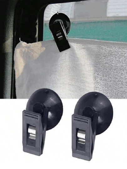Bộ 2 kẹp giữ đồ gắn cửa sổ xe hơi màu đen, đế hút chân không bằng nhựa, có thể tháo rời, thích hợp để giữ tấm che nắng, khăn, vé và nhiều vật dụng khác.