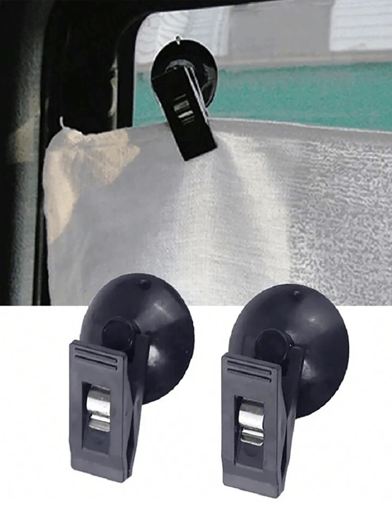 2pcs Car Interior Window Clip-On Black Suction Cup Holder, Plastic Suction Cup Detachable Bracket, Suitable For Sunshade, Towel, Ticket And More