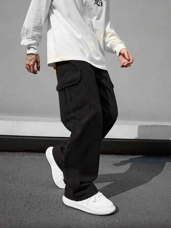 1pc Teen Boy Polyester Straight-Leg Cargo Pants | Casual Long Pants With Side Pockets For Spring, Summer, And Fall Outdoor Activities