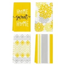 2/4pcs Yellow Striped Letter Print Kitchen Dish Cloths, Simple Farmhouse Style Decor, Reusable Washable Tea Towels, Suitable For Bright Home Kitchen - Yellow - View 2