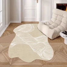 1 pieza Alfombra de área de felpa con estilo japonés asimétrico, suave y amigable con la piel para andar descalzo, patrón de líneas simples, estilo minimalista, adecuado para sala de estar, dormitorio, para cubrir toda la casa, cálido y acogedor, recomendado por bloggers de INS, lavable a máquina, piel sintética, el corte a medida puede tener una tolerancia de 1-8 cm