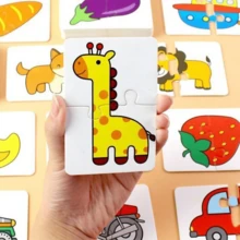 Kit Quebra-Cabeça Infantil em MDF – 12 Peças Educativas com 2 Partes Cada | Animais, Frutas e Transportes | Brinquedo Pedagógico - Multicolorido - Visão 1