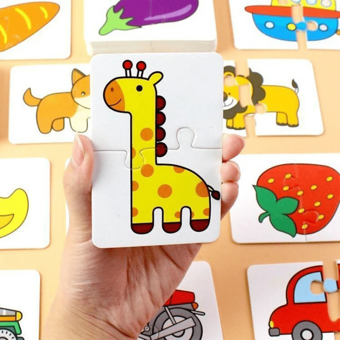 Kit Quebra-Cabeça Infantil em MDF – 12 Peças Educativas com 2 Partes Cada | Animais, Frutas e Transportes | Brinquedo Pedagógico - Multicolorido - Visão 1