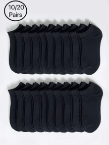 Paquete de 10/20 pares de calcetines tobilleros de unicolor para mujer - Negro - Ver 2