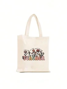 Back To School Season, Gift For Teacher, Letter Print Tote Bag With Makeup Bag, Set Of Two, Beautiful, Travel Beach Bag, Reusable Grocery Shopping Bag, Birthday Gift Bag, Personalized Wedding Favor Bag For Women Bridesmaids High School, Outdoors, Travel, Outings, Work, Business, Commute, Holiday, Teacher Gifts, Best Gifts For Teachers, Best Teacher Gifts For Christmas, Best Teacher Appreciation Gifts, Thank You Teacher Gifts