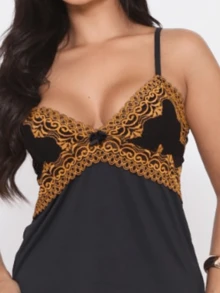 Bicolor Baby Doll Feminine Lace Thin Strap Cold Mesh Comfortable Sensual And Light For Sleeping, - 彩色 - 查看 3