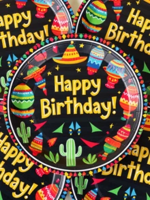 仙人掌生日快乐派对纸盘，一次性盘子，可容纳 25 位客人，可用于派对装饰、生日、送礼 - 彩色 - 查看 3