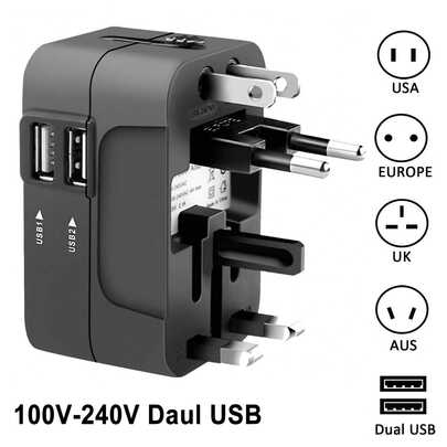 1ชิ้น อะแดปเตอร์เดินทางสากลที่มีช่องเสียบ USB คู่ ปลั๊กยุโรป ชนิด C (220-240V) อุปกรณ์แปลงไฟฟ้าสำหรับอุปกรณ์เสริมคอมพิวเตอร์ การป้องกันไฟกระชาก เหมาะสำหรับมากกว่า 150 ประเทศ สิ่งจำเป็นสำหรับการเดินทางและทริปธุรกิจ พอดีกับคอมพิวเตอร์ แท็บเล็ต โน้ตบุ๊ค