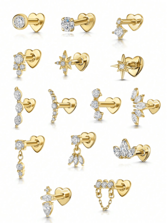 EleRunis ชิ้น 925 เงินสเตอร์ลิงลาย Marquise รูปหัวใจแปดแฉกหลังแบนเครื่องประดับเจาะกระดูกอ่อน Helix สำหรับผู้หญิงสวมใส่ได้ทุกวันในงานแต่งงาน งานหมั้น วันครบรอบ วันวาเลนไทน์