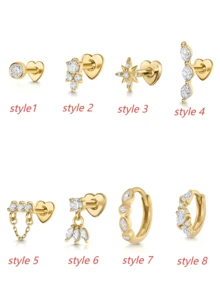 S925 纯银平背唇钉耳环 16G 紫水晶耳钉耳屏耳环海螺耳环叠戴耳环