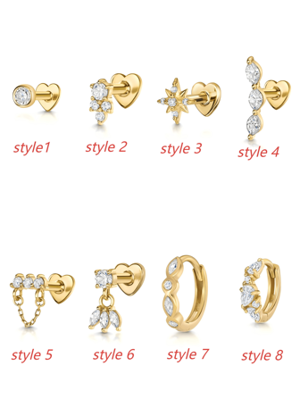 S925 纯银平背运动耳环 16G 紫水晶耳钉 耳屏耳环 海螺耳环 叠戴耳环