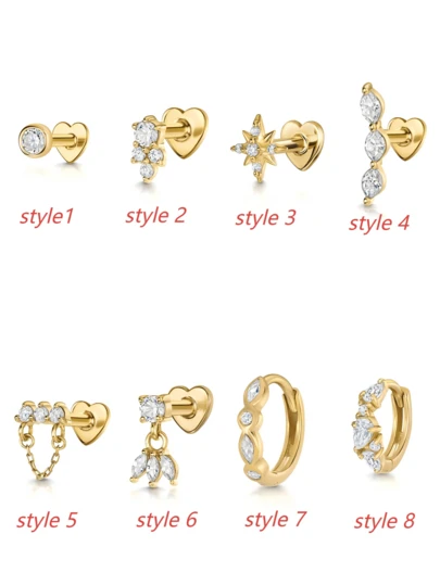 S925 纯银平背唇钉耳环 16G 紫水晶耳钉耳屏耳环海螺耳环叠戴耳环