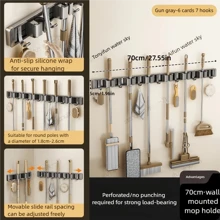 1pc Wall-Mounted Metal Broom Holder Rack With Adjustable Hooks, Suitable For Bathroom, Kitchen, Garden, Laundry Room, Garage Storage Organizer - Powder Coated Surface, Space-Saving Rack For Broom, Mop, Tools, Shelves