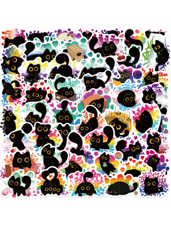 50 ملصق قطة سوداء فخورة بطبعة الغرافيتي، ملصقات لاصقة ذاتية الالتصاق بشكل غير متماثل ذات نهاية مطفية، لتزيين الحقائب والحواسيب وأغطية الهواتف والزجاجات المائية والألبومات الشخصية