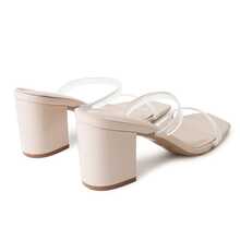 Women Double Strap Low Block Heel Mules – Square Toe Slip-On Minimalist Sandals For Spring Summer Bridesmaid Wedding Party Prom Date Night & Everyday Wear - Da bóng thuần chay màu nude - Xem 4