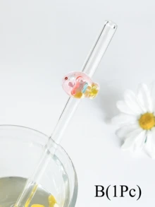 1/5 根耐热玻璃吸管，带蝴蝶/彩虹装饰，适合情人节/夏季必备，饮用果汁、奶茶、咖啡、冷饮，带水果装饰的弯曲吸管设计，学校用品，返校，送给女朋友/男朋友、父母、朋友的礼物 - 彩色 - 查看 8