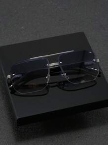 1 Pair Men's Square Double Bridge Aviator Sunglasses, High-Quality Metal Frame Design, Cool & Fashionable, Suitable For Daily, Vacation And Travel Use