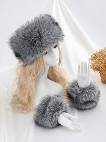 1 Pair Solid Color Fluffy Cuff Sleeves, Autumn/Winter Accessory For Women Halloween