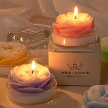 1 Pc Rose Flower Shaped Scented Candle,Handmade Aroma Soy Wax Decorative Candle For Table Photo Prop Birthday Gift,Prefect For Meditation Stress Relief Mood Boosting Bath Yoga