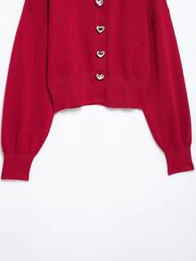 Áo len dệt kim tay lỡ cài nút hình trái tim Seelio dành cho nữ mùa thu/đông, áo len ngày lễ và ngày lễ tình nhân - Đỏ - Xem 7